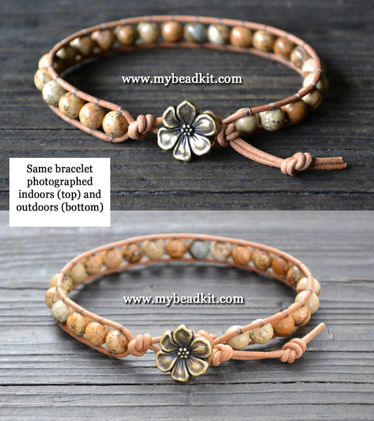 Picture Jasper Leather Wrap Bracelet Kit (6mm Semi-precious Stone