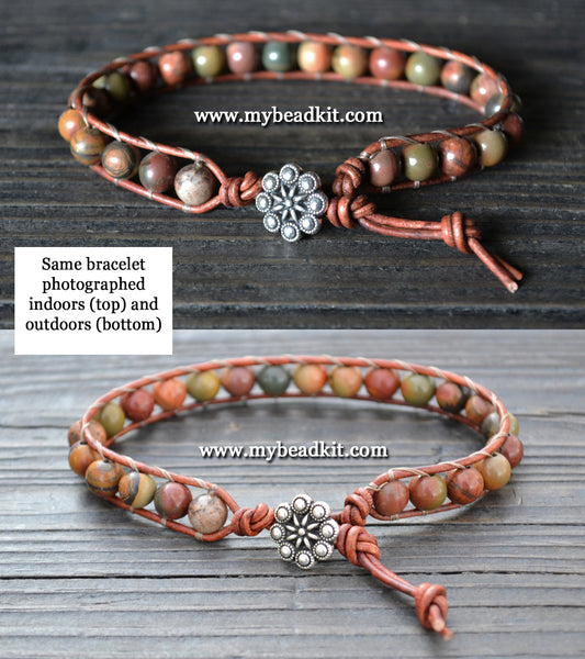 Red Creek Jasper Leather Wrap Bracelet Kit (6mm Semi-precious