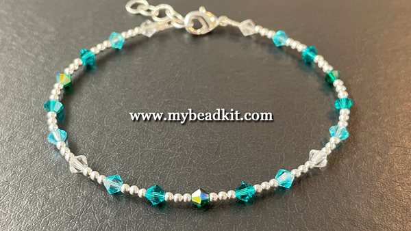 Aqua and White Seed Bead Bracelet