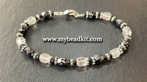 Basic Beaded Bracelet Kit - Black/Gray/Silver Color Mix