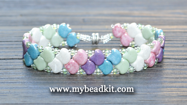 Mermaid Beaded Bracelet Kit using 2-Hole Ginko Glass Beads (Pastel