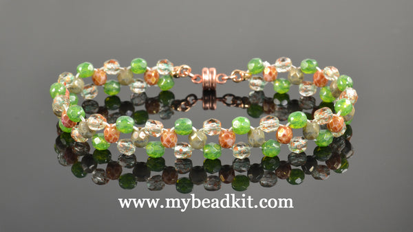 NEW! Right Angle Weave Glass Bead Bracelet Kit (Green & Peach)