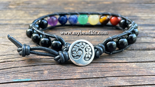 Leather wrap bracelet 2025 with semi precious stones