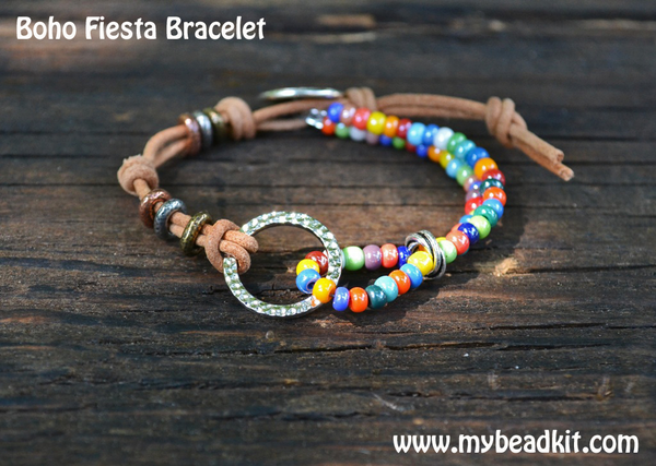 Boho Fiesta Bracelet Kit - Seed Beads and Leather Bracelet - Boho