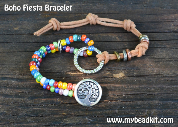 Boho Fiesta Bracelet Kit - Seed Beads and Leather Bracelet - Boho