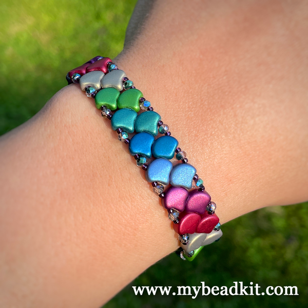 Mermaid Beaded Bracelet Kit using 2 Hole Ginko Glass Beads Jewel Tones
