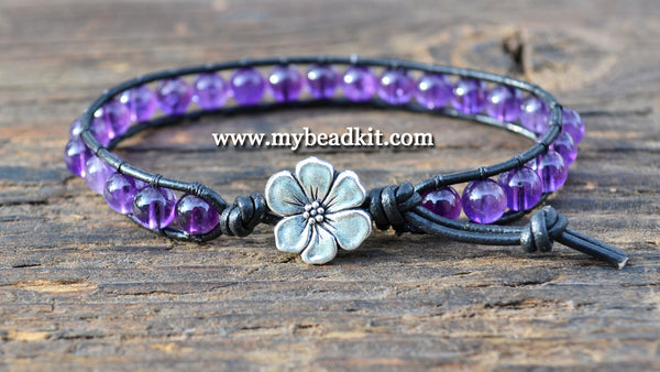 Amethyst Leather Wrap Bracelet Kit (6mm Semi-precious Stone)