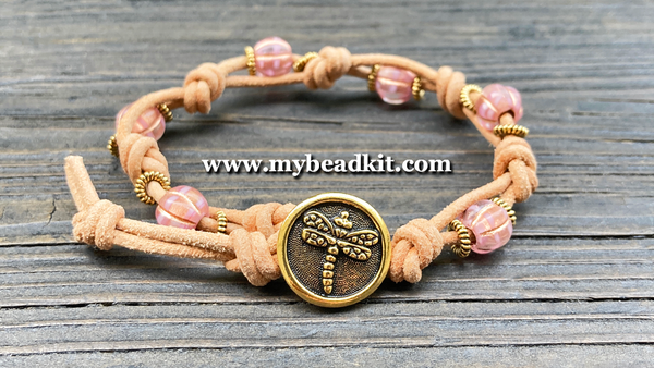 Boho Chic Glass Bead & Knotted Leather Bracelet Kit (Pink & Gold