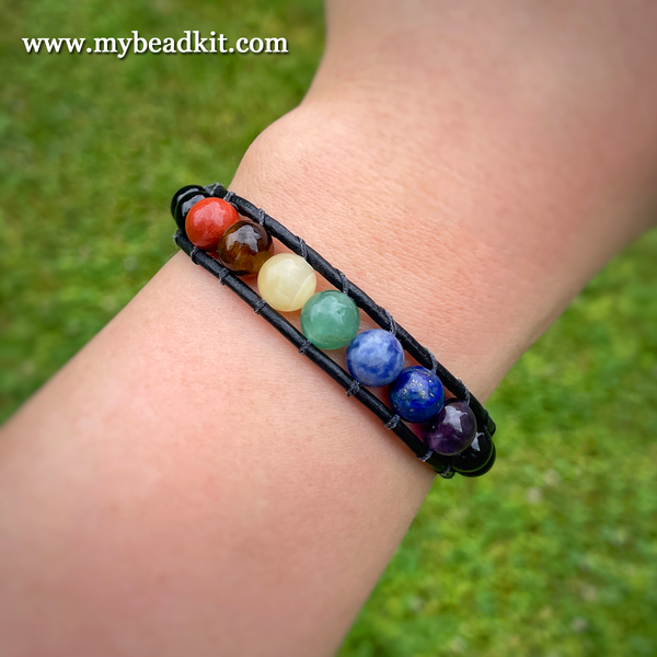 Chakra Stone Leather Wrap Bracelet Kit 8mm Semi precious Stones