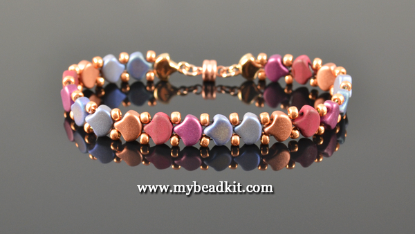 2-Hole Ginko Glass Bead Bracelet Kit (Copper & Purple Iris)