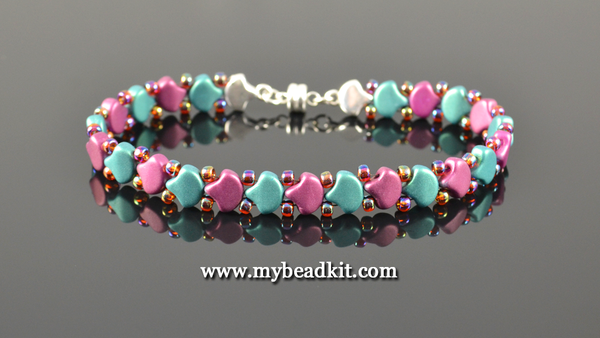 2-Hole Ginko Glass Bead Bracelet Kit (Copper & Purple Iris) –