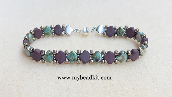 2-Hole Ginko Glass Bead Bracelet Kit (Copper & Purple Iris) –