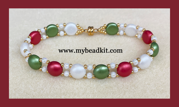 Sweet Candy! Beaded Bracelet Kit with 2-Hole Glass Beads (Holiday Colors)