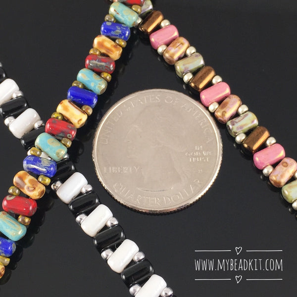 Zig-Zag Beaded Bracelet Kit with 2-Hole Glass Beads (Bronze & Mauve Color  Mix)