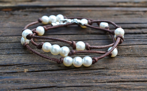 BEST SELLER! Knotted Leather & Freshwater Pearl Triple-Wrap Bracelet/Necklace Kit
