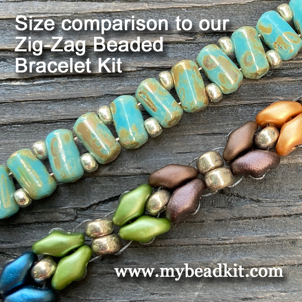 Zig-Zag Beaded Bracelet Kit with 2-Hole Glass Beads (Bronze & Mauve Co –