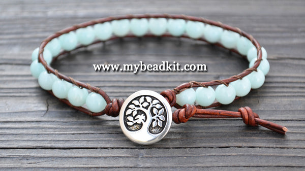 6mm Amazonite leather wrap bracelet kit