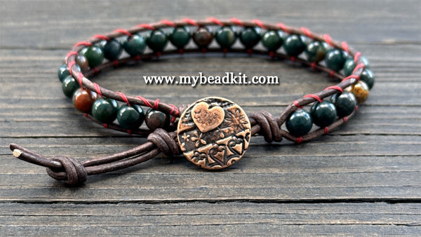 NEW! Bloodstone Leather Wrap Bracelet Kit (6mm Semi-precious Stone)