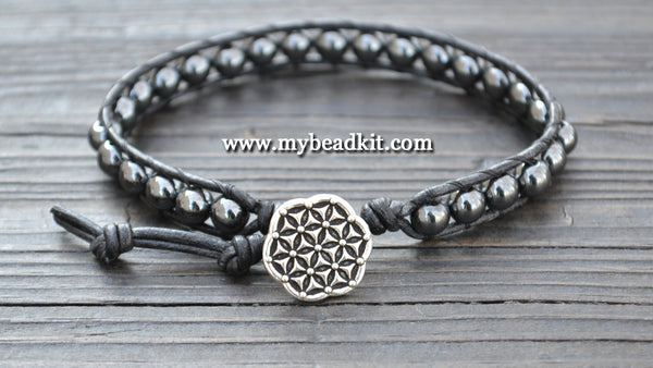 NEW! Hematite Leather Wrap Bracelet Kit (6mm Semi-precious Stone)