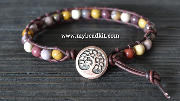 NEW! Mookaite Leather Wrap Bracelet Kit (6mm Semi-precious Stone)