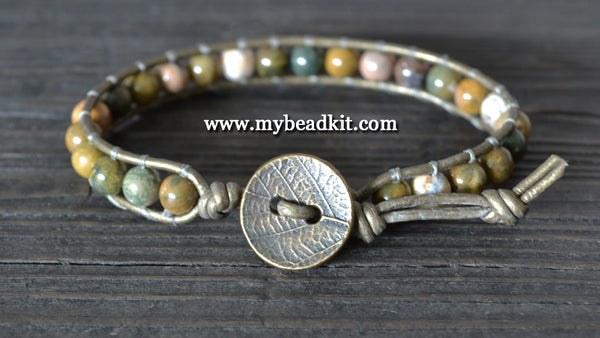 NEW! Ocean Jasper Leather Wrap Bracelet Kit (6mm Semi-precious Stone)