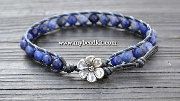 NEW! Sodalite Leather Wrap Bracelet Kit (6mm Semi-precious Stone)