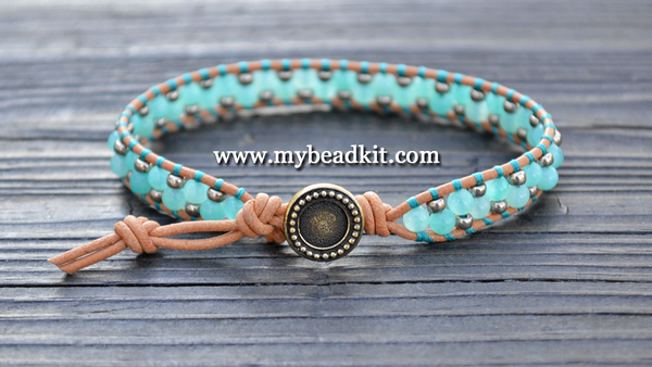 NEW! Stone & Seed Bead Leather Wrap Bracelet Kit - 4mm Amazonite