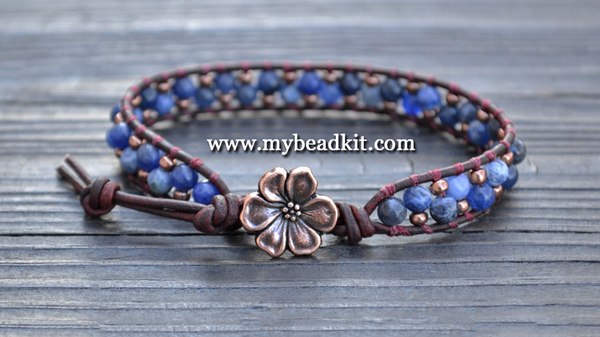 NEW! Stone & Seed Bead Leather Wrap Bracelet Kit - 4mm Sodalite