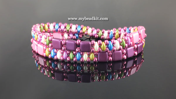 Springtime Beaded Bracelet Kit with 2-Hole Glass Beads (Pink Mix)