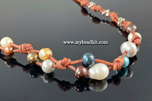 Freshwater Pearl & Knotted Leather Bracelet Kit (Cream pearls) –
