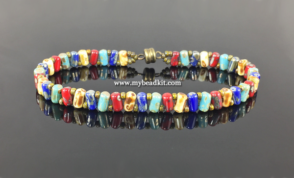 Zig-Zag Beaded Bracelet Kit with 2-Hole Glass Beads (Picasso Color Mix)