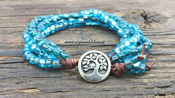 Aqua bead bracelet - 4 strand bracelet