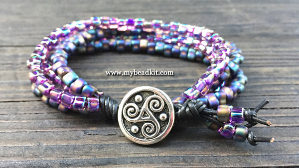 4-strand metallic matte purple and shiny purple triangle seed beads