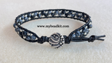 Stone & Seed Bead Leather Wrap Bracelet Kit - 4mm Snowflake Obsidian