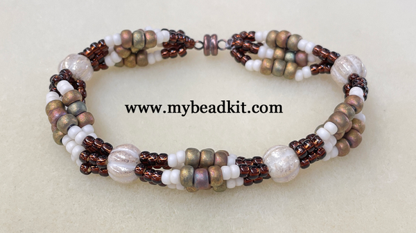 Boho Chic 4-Strand Melon & Seed Bead Bracelet Kit (Cream/Brown/Khaki)