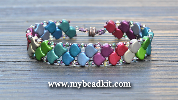 Mermaid Beaded Bracelet Kit using 2-Hole Ginko Glass Beads (Jewel Tones)