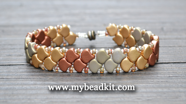 Mermaid Beaded Bracelet Kit using 2-Hole Ginko Glass Beads (Metallic Mix)
