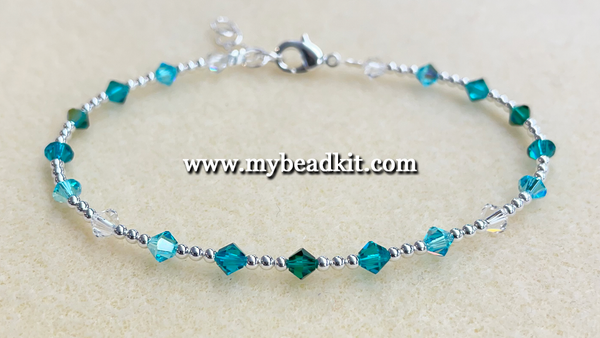 Crystal Bead & Silver Plated Bead Bracelet Kit (Green/Aqua Ombre)