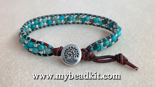 Stone & Seed Bead Leather Wrap Bracelet Kit - 4mm Dyed Blue Jasper