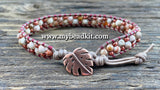 Stone & Seed Bead Leather Wrap Bracelet Kit - 4mm Mexican Crazy Lace Agate