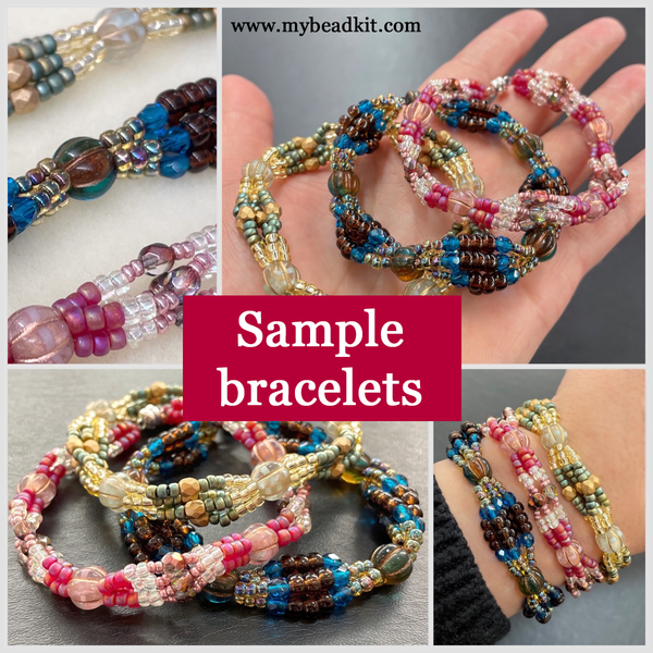 Multi Beaded Bracelets Layer Stretch Heart Charms Pink Beach Hippie BOHO  4PCS