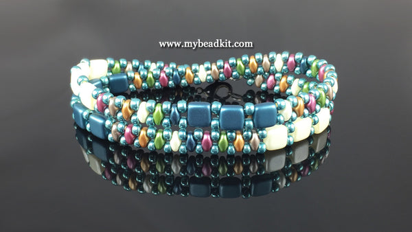 Springtime Beaded Bracelet Kit with 2-Hole Glass Beads (Teal Mix)