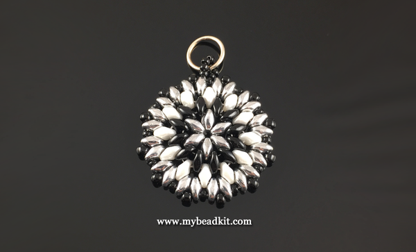 Mandala Style Pendant Kit - 2-hole Glass Beads - Black & White