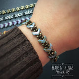Chevron Beaded Bracelet Kit with 2-Hole Glass Beads (Satin Brown & Turquoise)