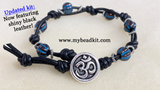 Boho Chic Glass Bead & Knotted Leather Bracelet Kit (Black with Blue & Silver) (UPDATED KIT)