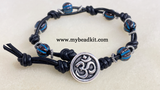 Boho Chic Glass Bead & Knotted Leather Bracelet Kit (Black with Blue & Silver) (UPDATED KIT)