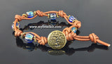 Boho Chic Glass Bead & Knotted Leather Bracelet Kit (Blue & Gold)