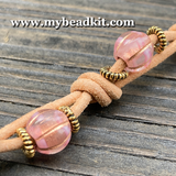 Boho Chic Glass Bead & Knotted Leather Bracelet Kit (Pink & Gold)