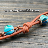 Boho Chic Glass Bead & Knotted Leather Bracelet Kit (Turquoise & Copper)