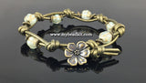 Boho Chic Glass Bead & Knotted Leather Bracelet Kit (Khaki & Brass)